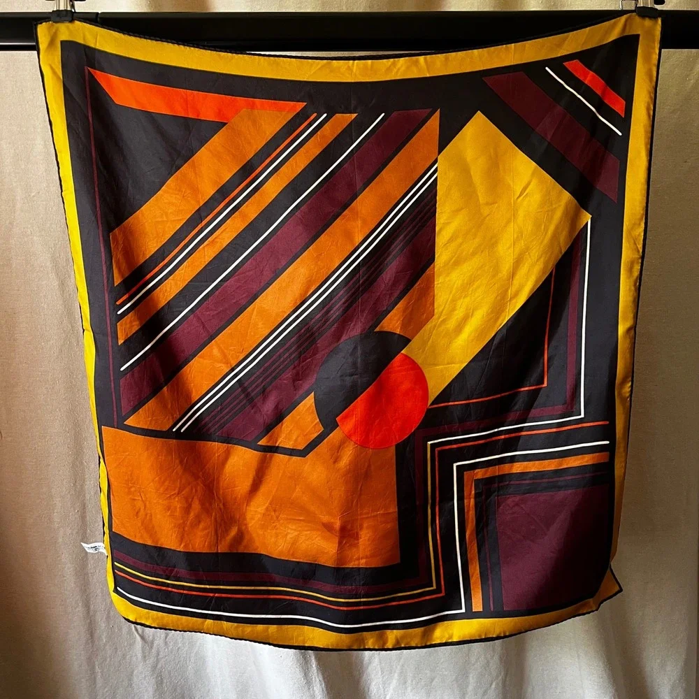 Vintage Mod Geometric Scarf Lot of 5 Silk‎ & Sheer Scarves 1970s